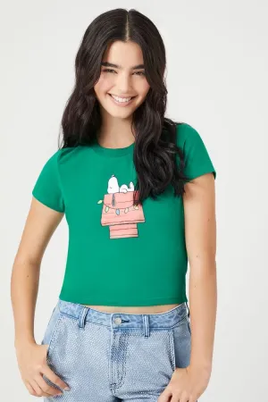 Forever 21 Damen Weihnachts-Snoopy Print T-Shirt Grün/Mehrfarbig Forever 21