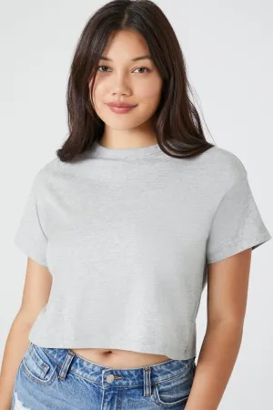 Forever 21 Damen Rundhals Cropped T-Shirt Meliertes Grau Forever 21