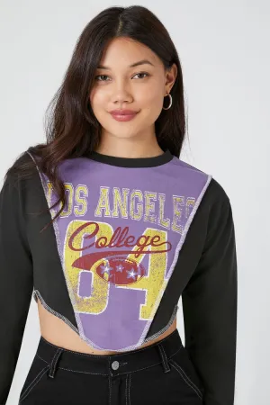 Forever 21 Damen Cropped Los Angeles College Pullover Schwarz/Mehrfarbig Forever 21