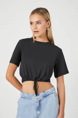 Forever 21 Damen Crop Top mit Kordelzug und kurzen Ärmeln in Schwarz Forever 21