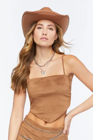 Forever 21 Damen Kunstleder V-Saum Cropped Cami Khaki Forever 21