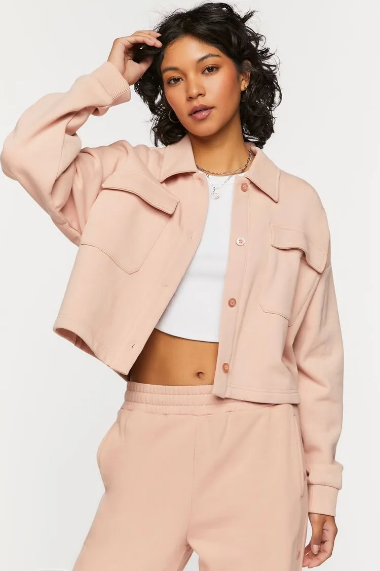 Forever 21 Damen French Terry Cropped Jacket in Blush von Forever 21