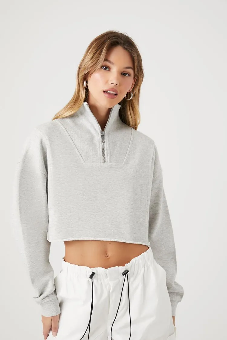 Forever 21 Damen Halbzip Crop Pullover Meliertes Grau Forever 21