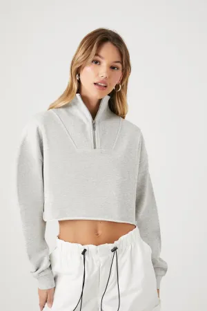 Forever 21 Damen Halbzip Crop Pullover Meliertes Grau Forever 21