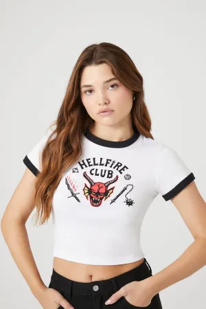 Forever 21 Damen Hellfire Club Ringer Cropped T-Shirt Weiß/Mehrfarbig Forever 21