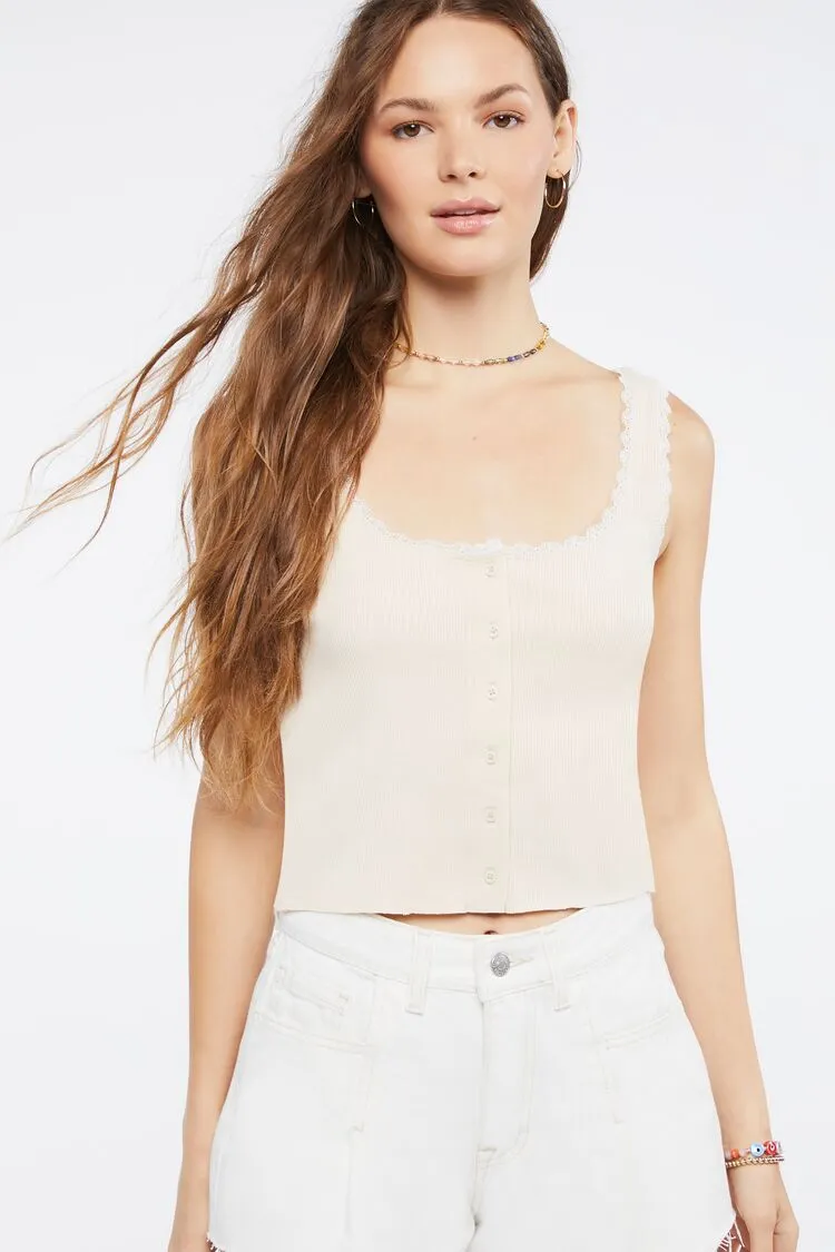 Forever 21 Damen Spitzenbesetztes Cropped Tanktop Sandshell Forever 21