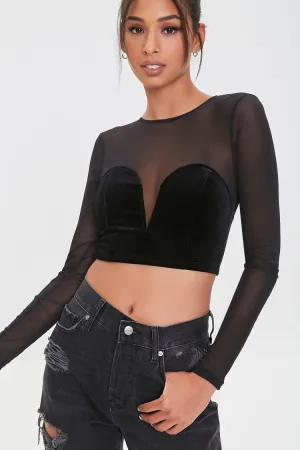 Forever 21 Damen Mesh Illusion Crop Top Schwarz Forever 21