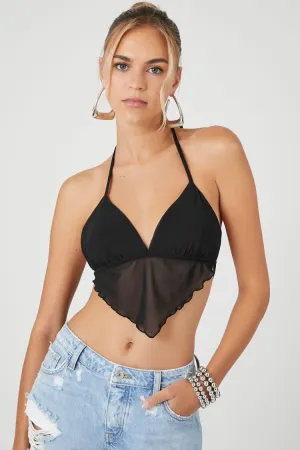 Forever 21 Damen Mesh Trägeroberteil mit offenem Rücken Schwarz Forever 21