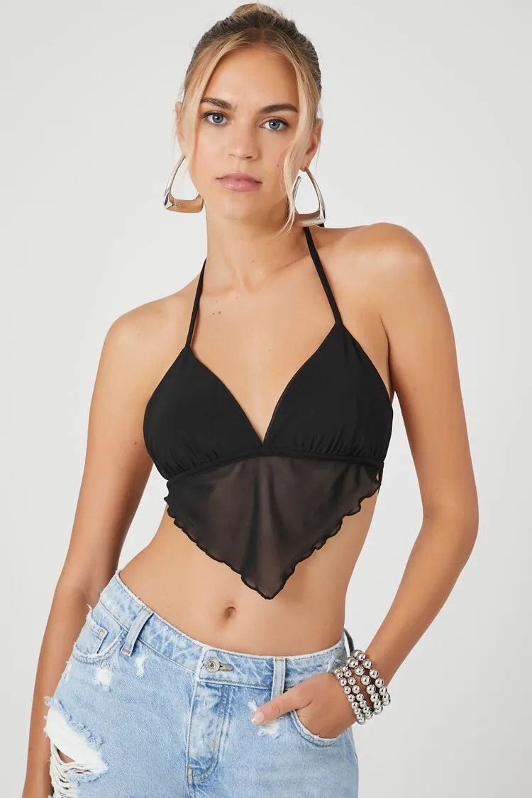 Forever 21 Damen Mesh Trägeroberteil mit offenem Rücken Schwarz Forever 21