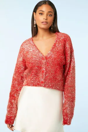Forever 21 Damen Metallisch Gestricktes Crop Cardigan Feurig Rot/Mehrfarbig Forever 21