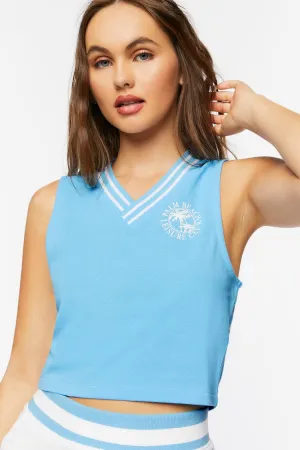 Forever 21 Damen Palm Beach Freizeitclub Graphik Crop Top Blau/Weiß Forever 21