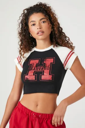 Forever 21 Damen Raglan Harvard Grafik Baby T-Shirt Schwarz/Mehrfarbig Forever 21