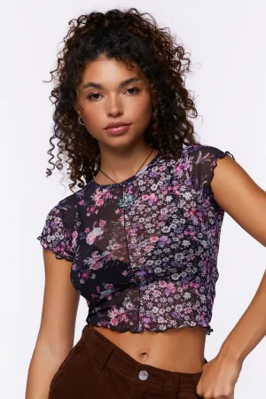 Forever 21 Damen Reworked Blumen Baby T-Shirt Schwarz Forever 21