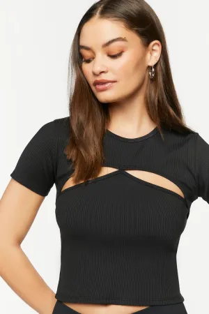 Forever 21 Damen Rippenstrick Crop Top mit Ausschnitt Schwarz Forever 21