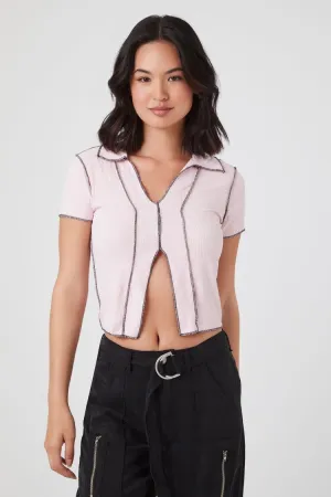 Forever 21 Damen Rippenstrick Nahtloses Crop Top Rosa/Schwarz Forever 21