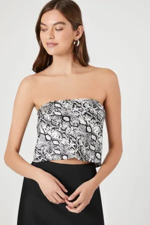 Forever 21 Damen Satin-Schlangenprint Röhrenoberteil Grau/Mehrfarbig Forever 21