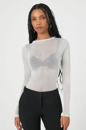 Forever 21 Damen Durchsichtiges Langarmtop Silber Forever 21