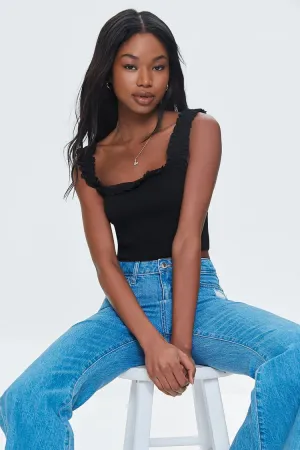 Forever 21 Damen Rüschen-Crop-Top mit Smok-Details Schwarz Forever 21