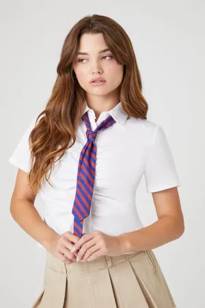 Forever 21 Damen Gestreiftes Krawatten-Crop-Top Weiß Forever 21
