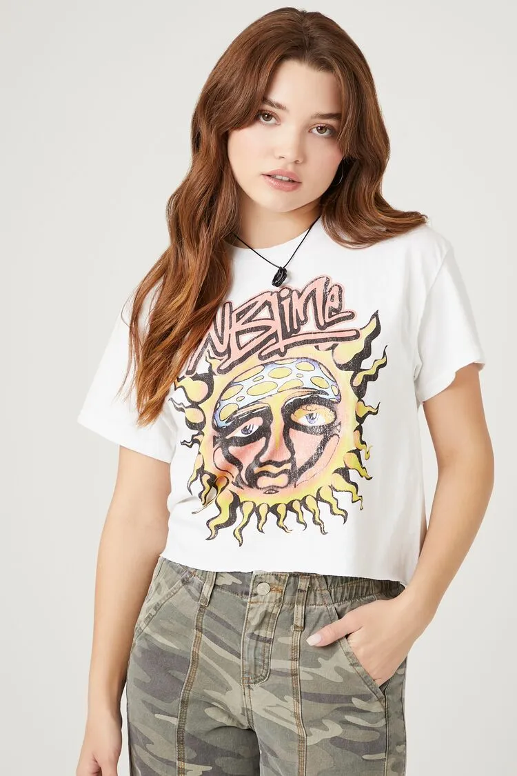 Forever 21 Damen Sublime Cropped Grafik-T-Shirt Weiß/Mehrfarbig Forever 21