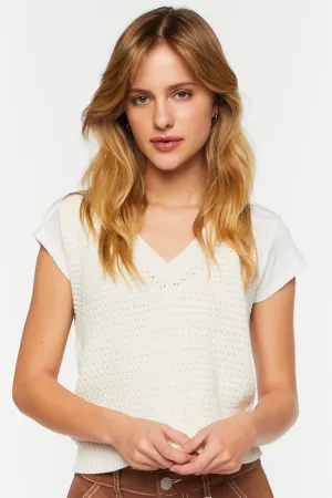 Forever 21 Damen Strick-Vest mit V-Ausschnitt in Vanille Forever 21