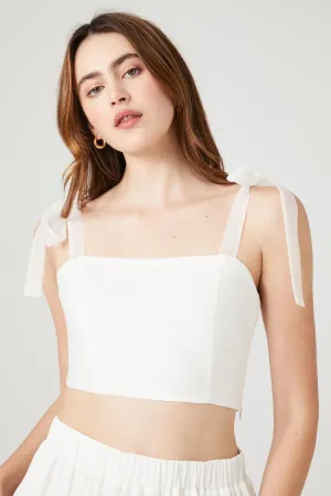 Forever 21 Damen Crop-Top mit Bindebändern in Weiß Forever 21