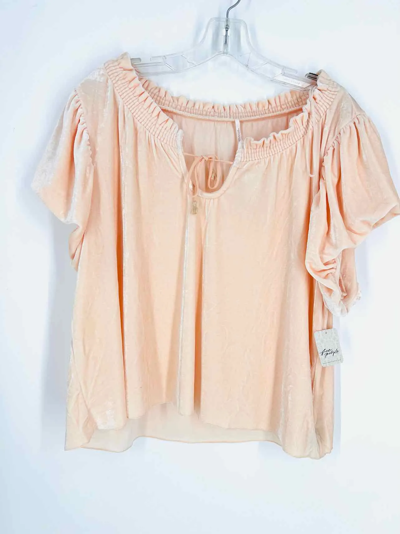 Free People Größe L Hellrosa Velours NEU Tops Top-Kurzarm