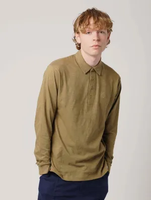 Genesis Herren Bio-Baumwolle Langarm Polo-Shirt | Moosgrün