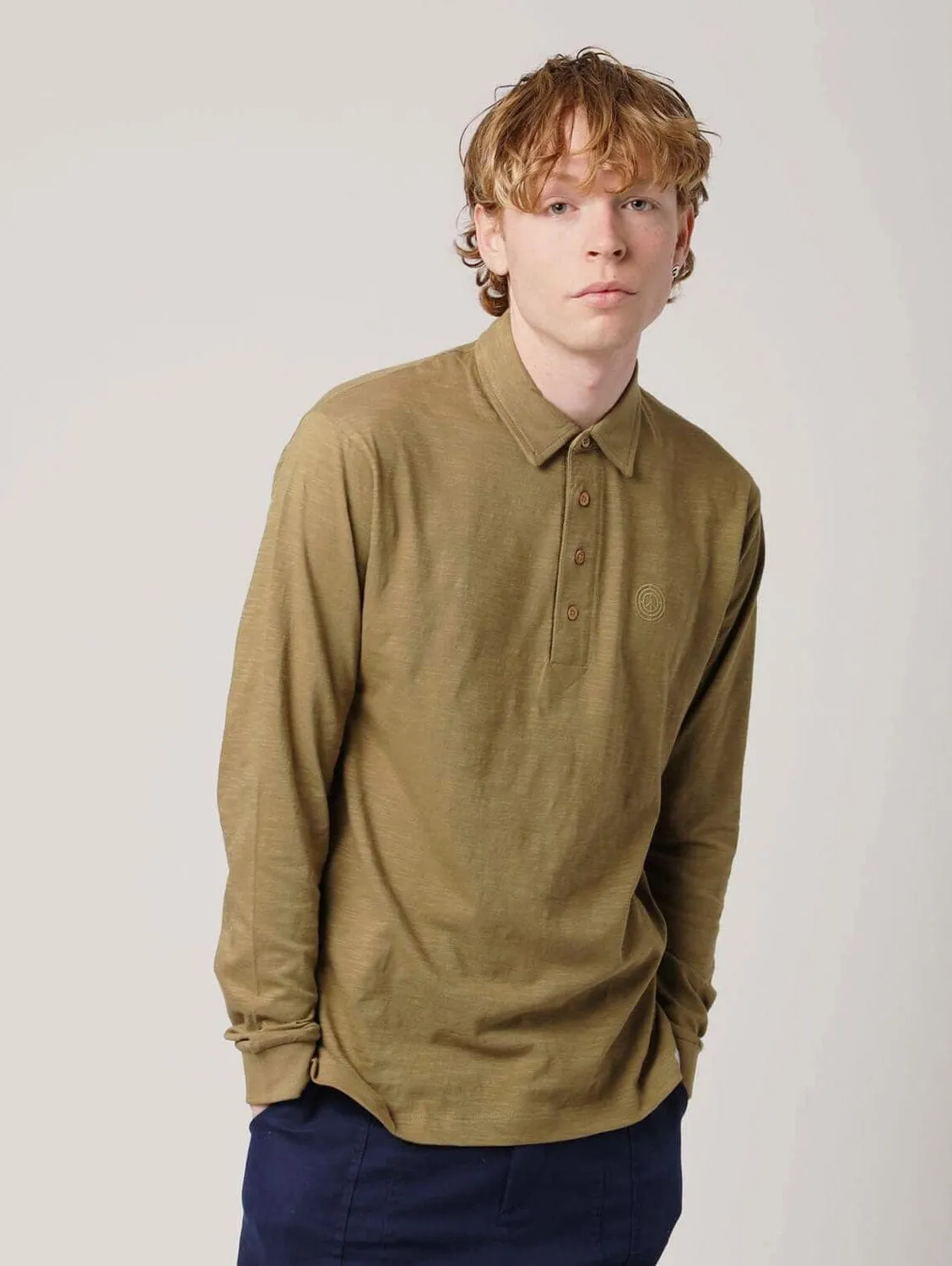 Genesis Herren Bio-Baumwolle Langarm Polo-Shirt | Moosgrün