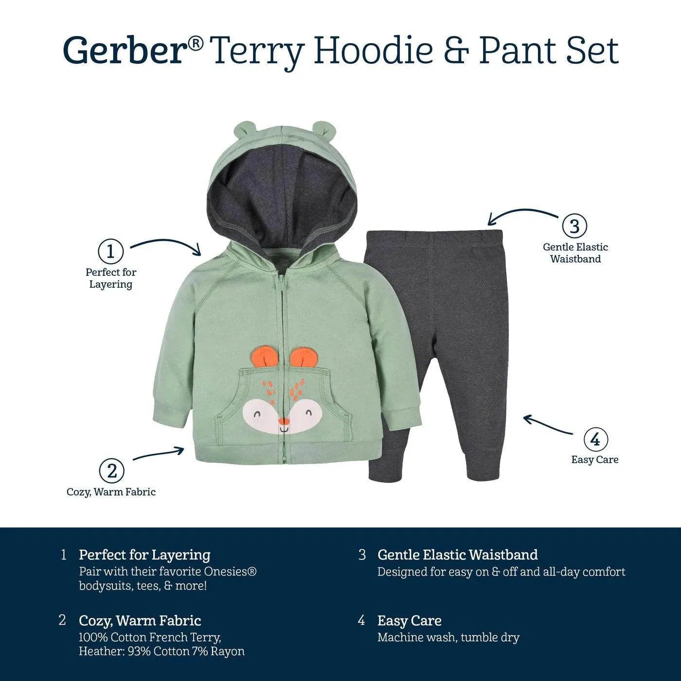 Gerber 2-teiliges Baby- & Kleinkind-Jungen-Fuchs-Terry-Zip-Hoodie & Jogger-Set (2-5 Jahre) Babykids Gerber