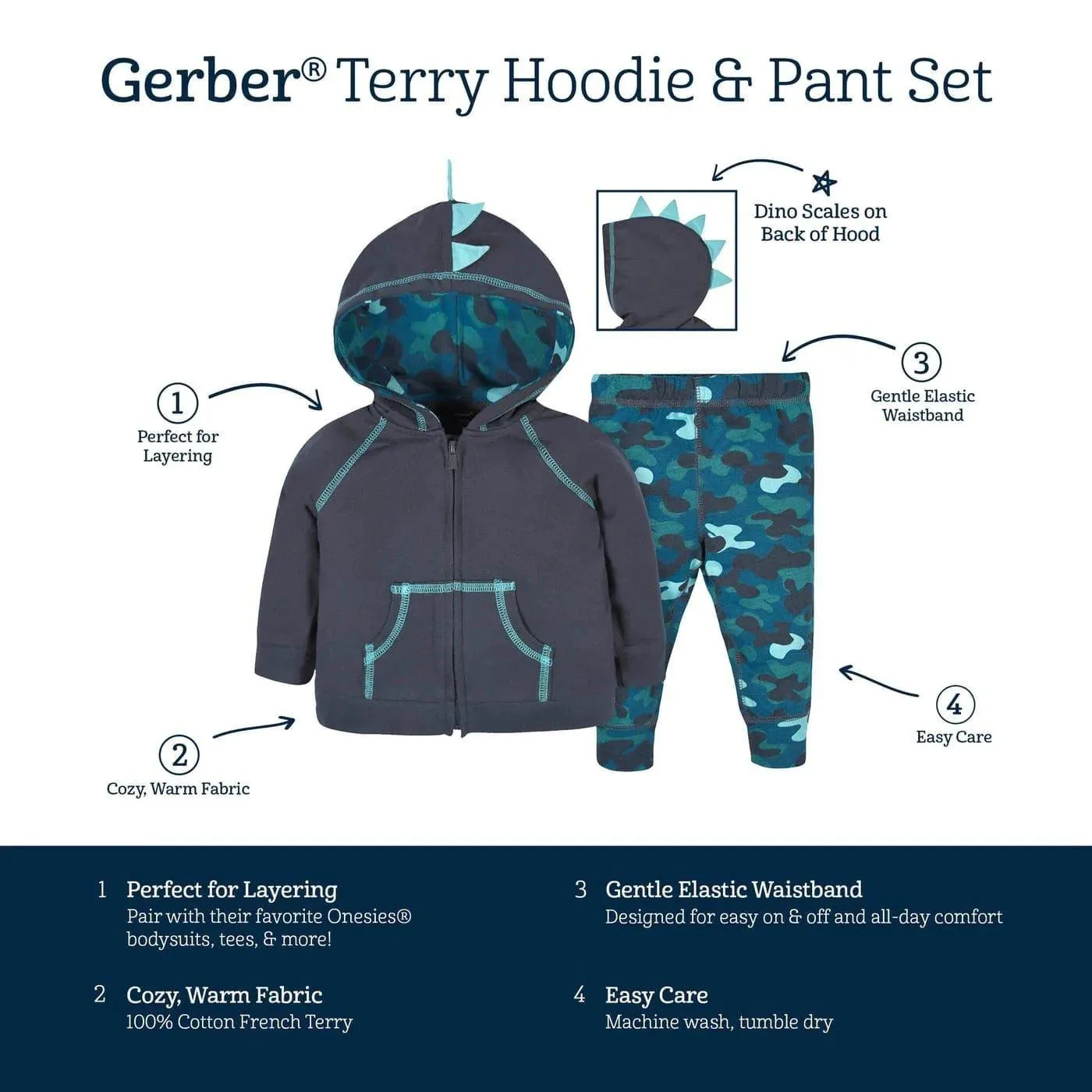 Gerber 2-teiliges Babyjungen-Set mit Dino-Kapuzenshirt und Jogginghose Babykids Gerber