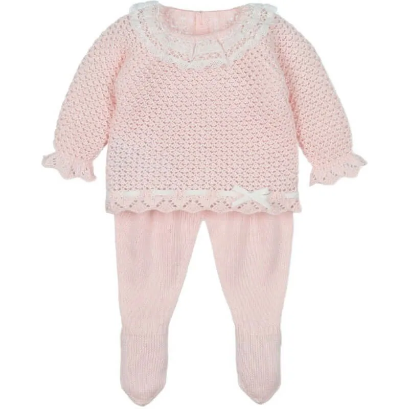 Mädchen 2-teiliges rosa Strick-Set