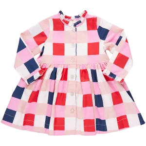 Mädchen Herbstkleid - Marineblau Rot Karo