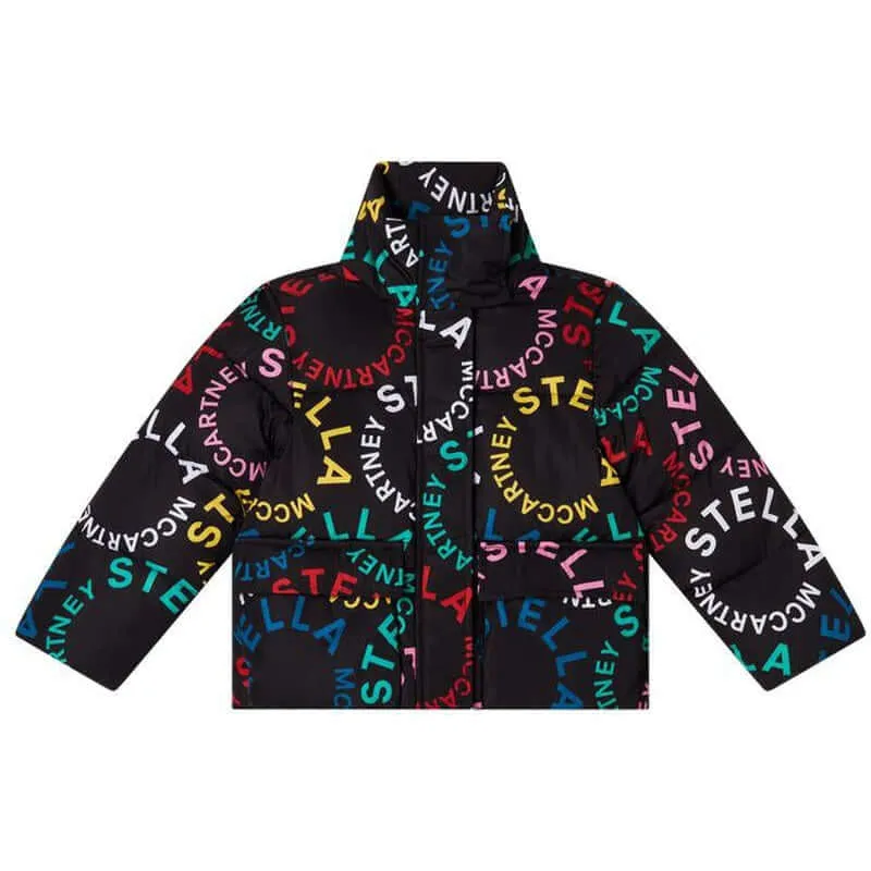 Mädchen Schwarzer Kreis Logo Steppjacke