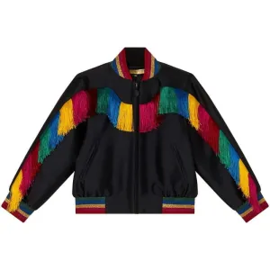Mädchen Schwarze Fransen Bomberjacke