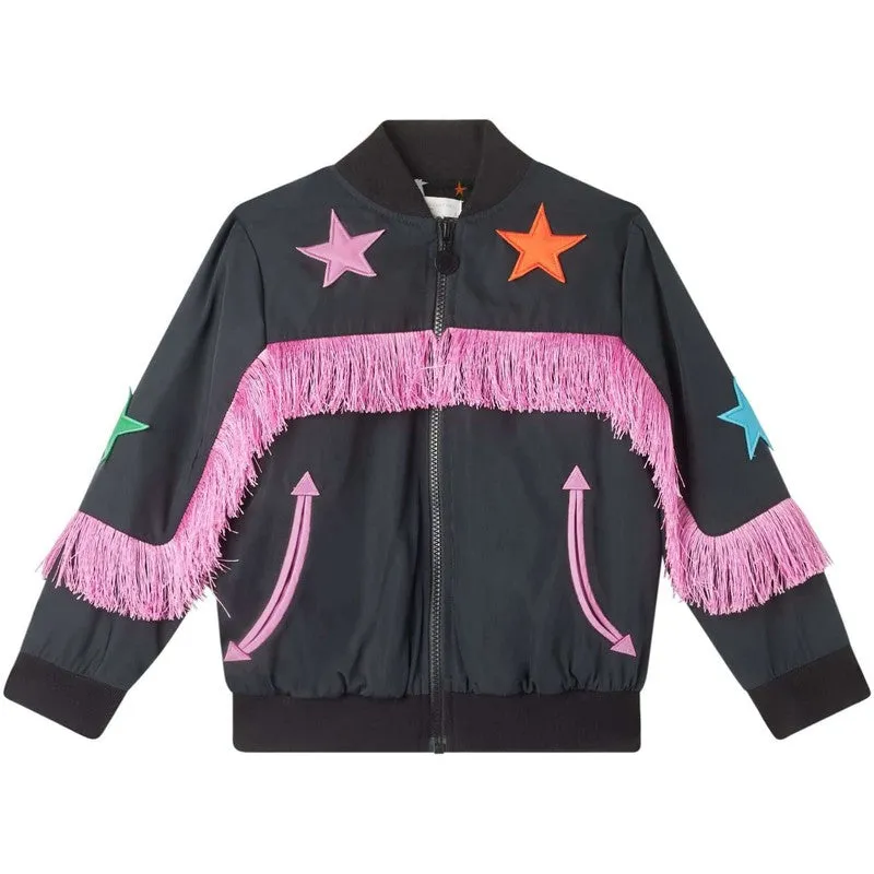 Mädchen Schwarze Fransen Stern Jacke
