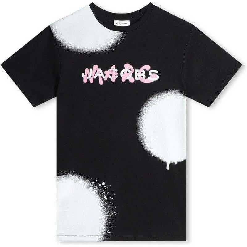 Mädchen Schwarz Graffiti Kurzarmkleid