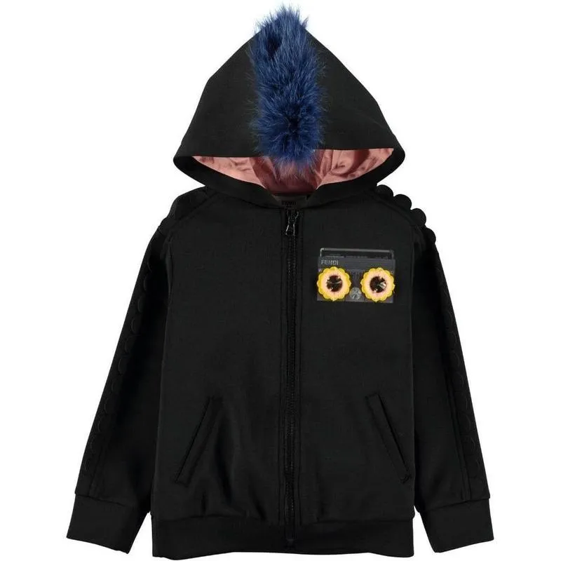 Mädchen Schwarz Radio Neopren Kapuzenpullover