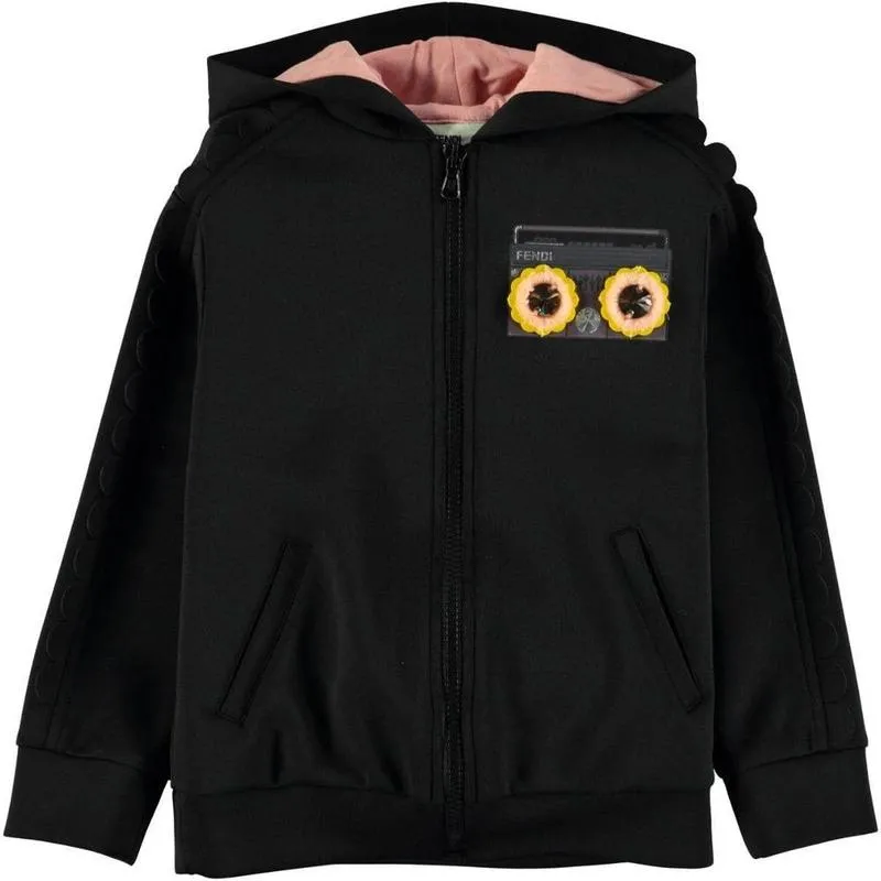 Mädchen Schwarz Radio Neopren Kapuzenpullover
