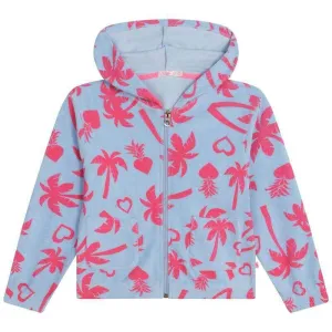 Mädchen Kapuzenjacke aus Frottee mit Palmenmuster in Blau & Rosa