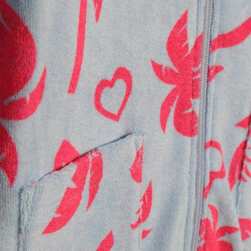 Mädchen Kapuzenjacke aus Frottee mit Palmenmuster in Blau & Rosa