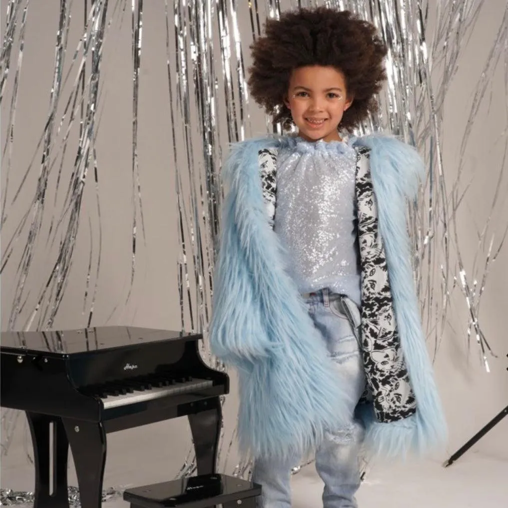 Mädchen Blau Kunstpelz Jacke