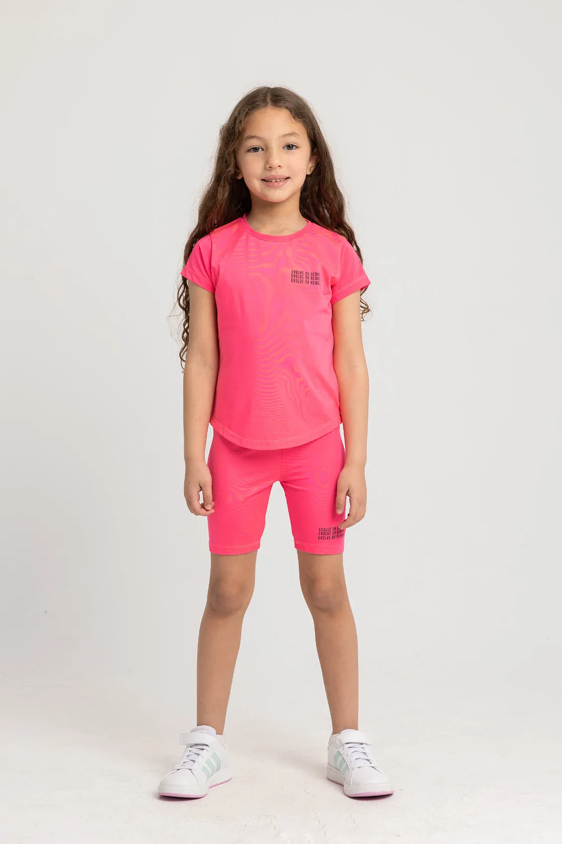 Mädchen Baumwolle Sportliches Fuchsia Kurzärmliges 2-teiliges Outfit-Set