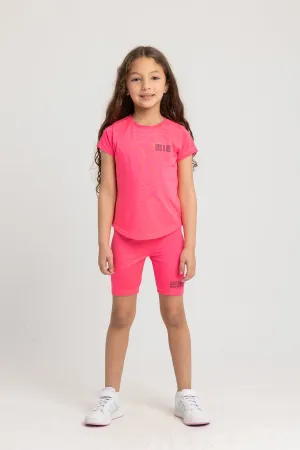 Mädchen Baumwolle Sportliches Fuchsia Kurzärmliges 2-teiliges Outfit-Set