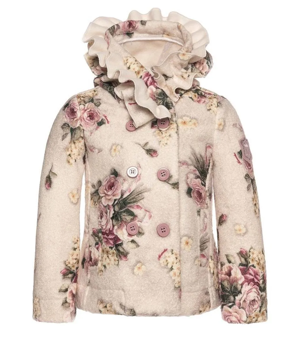 Mädchen Creme Blumen Rüschen Jacke