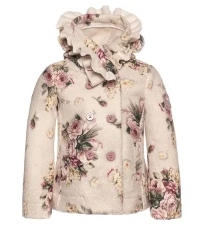 Mädchen Creme Blumen Rüschen Jacke