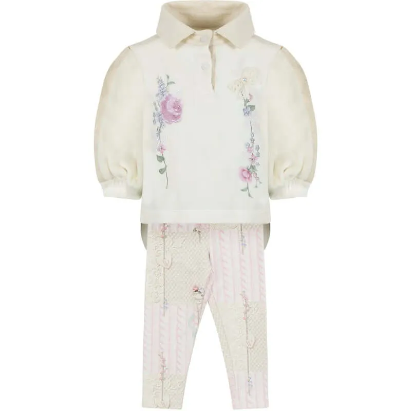 Mädchen Creme Blumen Leggings Set