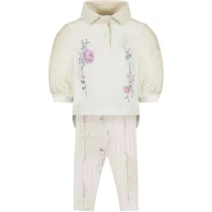 Mädchen Creme Blumen Leggings Set