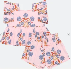 Mädchen Elsie 2-teiliges Set - Rosa Provence Blumenmuster