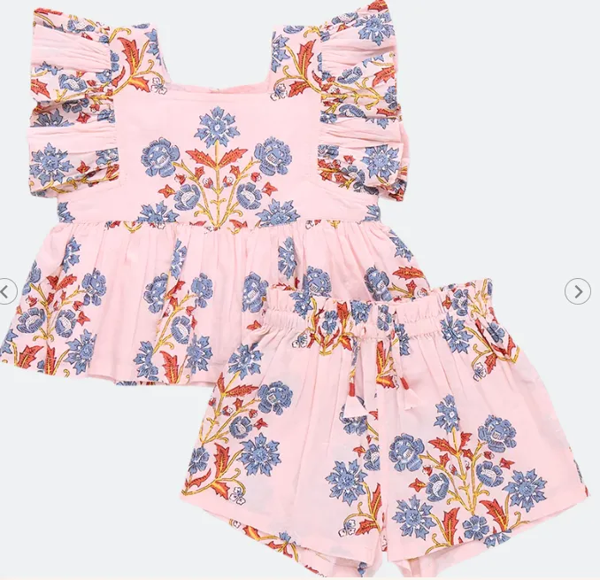 Mädchen Elsie 2-teiliges Set - Rosa Provence Blumenmuster